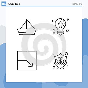 Stock Vector Icon Pack of 4 Line Signs and Symbols for boat, light, vehicles, bulb, layout