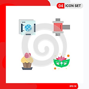 Stock Vector Icon Pack of 4 Line Signs and Symbols for brower, cup, globe, reel, easter