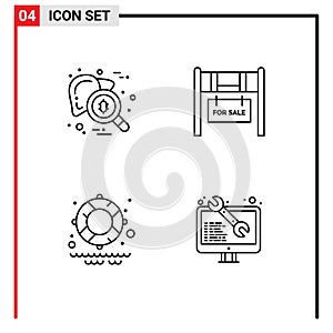 Stock Vector Icon Pack of 4 Line Signs and Symbols for checkup, lifesaver, testing, real, park
