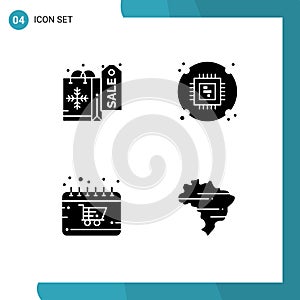 Stock Vector Icon Pack of 4 Line Signs and Symbols for christmas, cyber, chip, hardware, shop