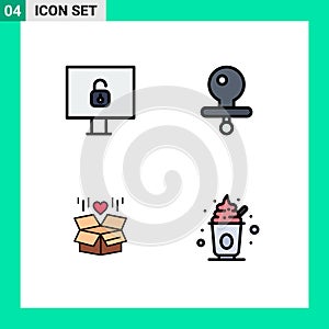 Stock Vector Icon Pack of 4 Line Signs and Symbols for computer, surprize, baby, gift, party