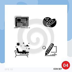 Stock Vector Icon Pack of 4 Line Signs and Symbols for content, water, page, food, darwing