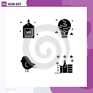 Stock Vector Icon Pack of 4 Line Signs and Symbols for engine, international, search, balloon, easter