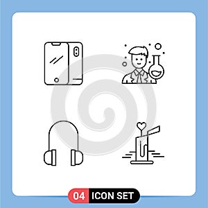 Stock Vector Icon Pack of 4 Line Signs and Symbols for phone, headphones, android, avatar, support