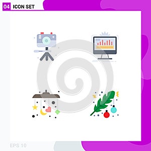 Stock Vector Icon Pack of 4 Line Signs and Symbols for video, baby, hobby, monitor, sleep