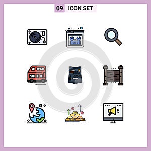 Stock Vector Icon Pack of 9 Line Signs and Symbols for building, vehicle, magnifier, transport, bus