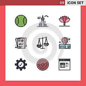 Stock Vector Icon Pack of 9 Line Signs and Symbols for business, seo report, flower, seo analysis, report