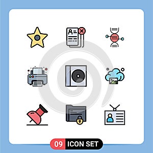 Stock Vector Icon Pack of 9 Line Signs and Symbols for compact, printing, adn, printer, fax