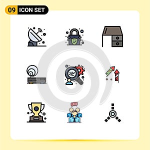 Stock Vector Icon Pack of 9 Line Signs and Symbols for consumers research, internet, bureau, hardware, office material