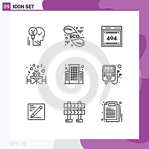 Stock Vector Icon Pack of 9 Line Signs and Symbols for dinner, code, eco, computing, science