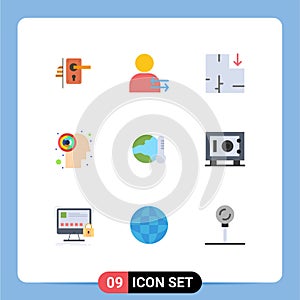 Stock Vector Icon Pack of 9 Line Signs and Symbols for global, earth, right, brain, labyrinth