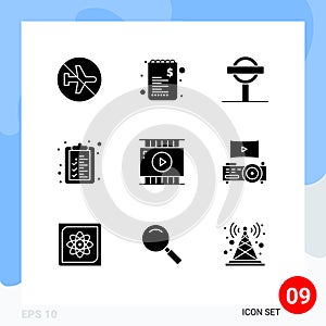 Stock Vector Icon Pack of 9 Line Signs and Symbols for journalist video, list, shopping, clipboard, signs