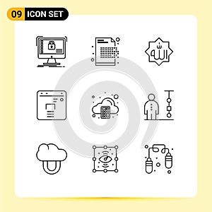 Stock Vector Icon Pack of 9 Line Signs and Symbols for marketing, business, encryption, calligraphy, mark