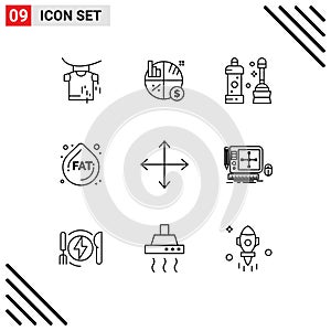 Stock Vector Icon Pack of 9 Line Signs and Symbols for opposites, directions, cleaner, arrows, droop