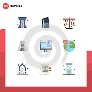 Stock Vector Icon Pack of 9 Line Signs and Symbols for optimization, monument, kindergarten, landmark, entertainment