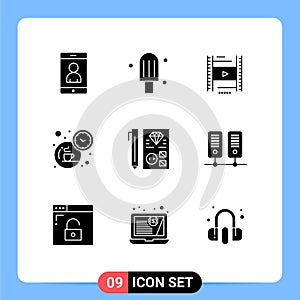 Stock Vector Icon Pack of 9 Line Signs and Symbols for planning, develop, filam, coding, tea