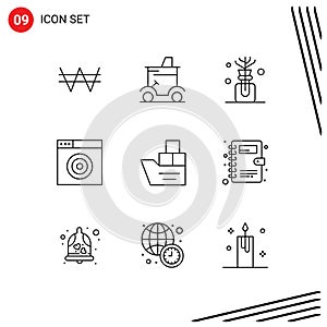 Stock Vector Icon Pack of 9 Line Signs and Symbols for transportation, good, aroma, box, internet