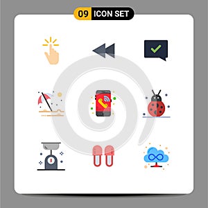 Stock Vector Icon Pack of 9 Line Signs and Symbols for umbrella, protection, reverse, beach, speech