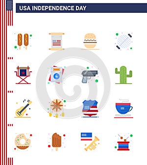 Stock Vector Icon Pack of American Day 16 Line Signs and Symbols for director; party; eat; grill; barbecue