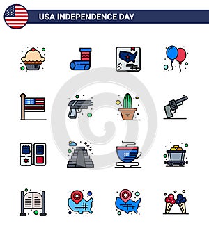 Stock Vector Icon Pack of American Day 16 Line Signs and Symbols for united; flag; flag; party; celebrate