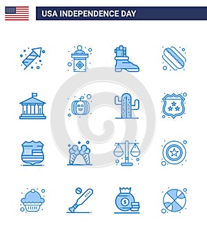 Stock Vector Icon Pack of American Day 16 Line Signs and Symbols for usa; flag; shose; bank; hotdog