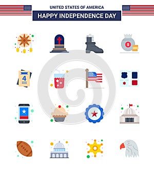 Stock Vector Icon Pack of American Day 16 Line Signs and Symbols for wedding; invitation; shose; american; bag