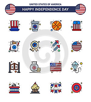 Stock Vector Icon Pack of American Day 16 Line Signs and Symbols for wedding; love; ball; invitation; kids