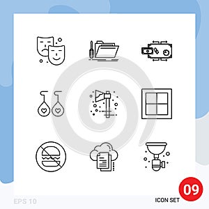 Stock Vector Icon Pack of 9 Line Signs and Symbols for axe, love, service, earing, money