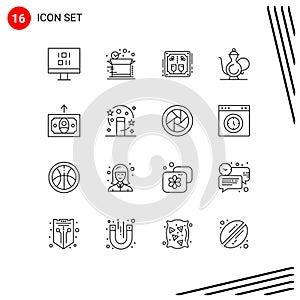 Stock Vector Icon Pack of 16 Line Signs and Symbols for cash, ramadan, alcoholic, islam, abrahamic photo