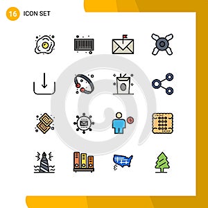 Stock Vector Icon Pack of 16 Line Signs and Symbols for ui, download, communication, fan, flagged photo