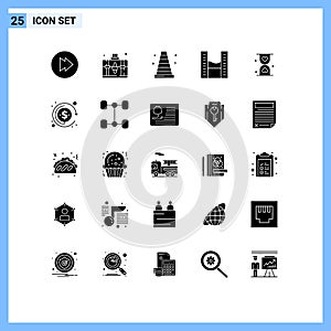 Stock Vector Icon Pack of 25 Line Signs and Symbols for waiting, glass, vlc, hourglass, twin towers photo