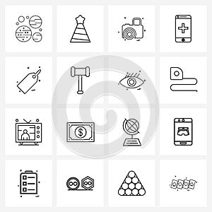 Stock Vector Icon Set of 16 Line Symbols for discount, shopping, photography, tag, hospital