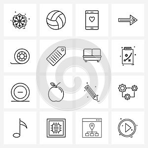 Stock Vector Icon Set of 16 Line Symbols for tier, car, cell, right, forward