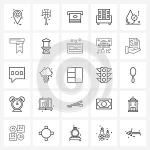 Stock Vector Icon Set of 25 Line Symbols for holidays, tick, money, donation, living room