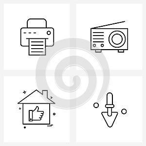 Stock Vector Icon Set of 4 Line Symbols for compositor, like, printing machine, panel, favorite