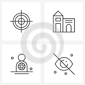 Stock Vector Icon Set of 4 Line Symbols for target; customize; browser; house; setting