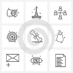 Stock Vector Icon Set of 9 Line Symbols for broken bones, focused, business, focus, team