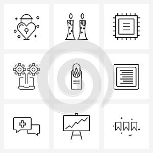 Stock Vector Icon Set of 9 Line Symbols for design, settings, cpu, laptop, gear