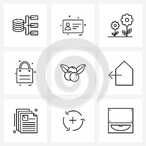 Stock Vector Icon Set of 9 Line Symbols for house, exhaust, city, food, cherries