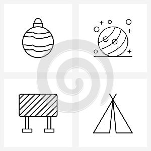 Stock Vector Icon Set of 4 Line Symbols for Christmas ball; construction; exploration; space; under