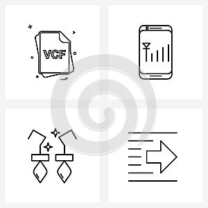Stock Vector Icon Set of 4 Line Symbols for file, beauty, files, smart phone, indent photo