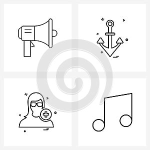 Stock Vector Icon Set of 4 Line Symbols for marketing, profile, anchor, sailor, ladies