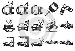 Stock Vector Illustration: Car crash icons photo