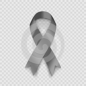 Stock vector illustration gray ribbon Isolated on transparent background. The problem of diabetes. The problem of brain cancer.