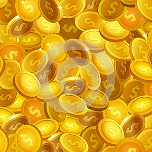 Stock vector illustration many realistic gold coins. Treasure background. Golden coin. EPS10