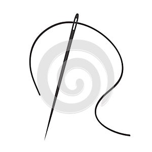 Stock vector illustration of a needle with thread