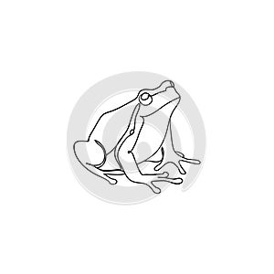 Stock vector illustration.One single line drawing of cute frog for company logo identity. Amphibian animal icon concept