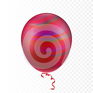 Stock vector illustration realistic 3D Inflatable air flying colorful frosted red balloon Isolated on a transparent checkered