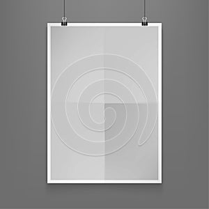 Stock vector illustration realistic mock up poster white vertical. Isolated on a gray background. EPS10