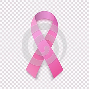 Stock vector illustration realistic pink ribbon, breast cancer awareness symbol, isolated on a transparent background. National